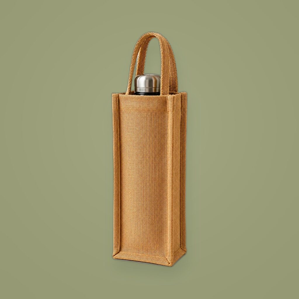 Blue Jute Wine Bottle Carry Bag for Standard 750 ml Bottles (Pack of 2)